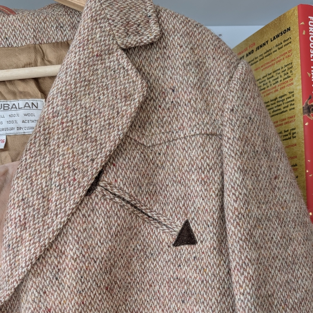 Vintage Women's Wool Blazer Brown Cream Size 12 - 14 Light Academia Preppy Twee - Picture 9 of 11